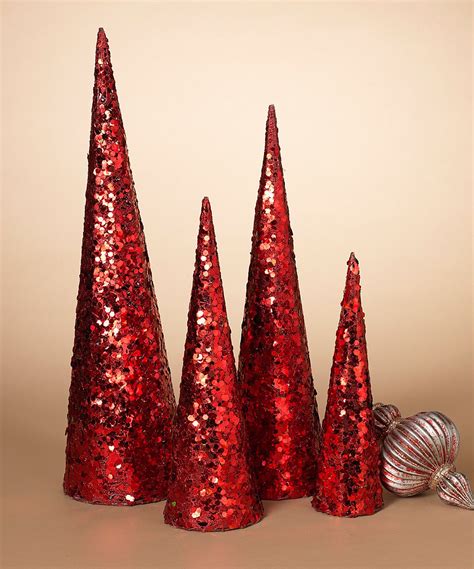 The Gerson Company Red Glitter Nesting Cone Set Of Four Red Glitter