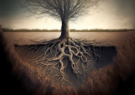 Roots Of A Tree Inside A Soil Ground Cross Section Generative Ai