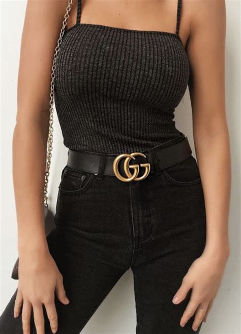 Rib Tank Gucci Belt Outfit Black High Waisted Jeans Best Everyday
