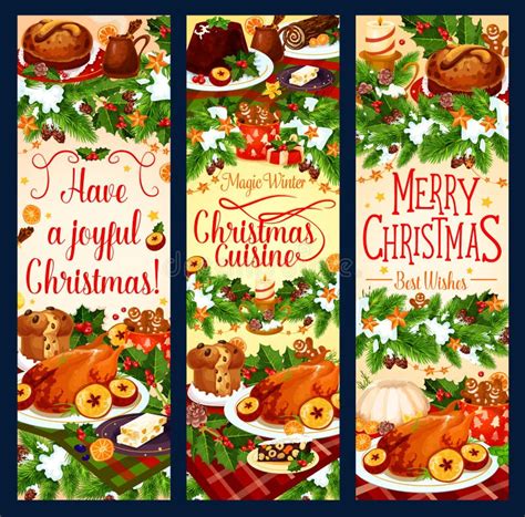 Merry Christmas Dinner Vector Greeting Banners Stock Vector