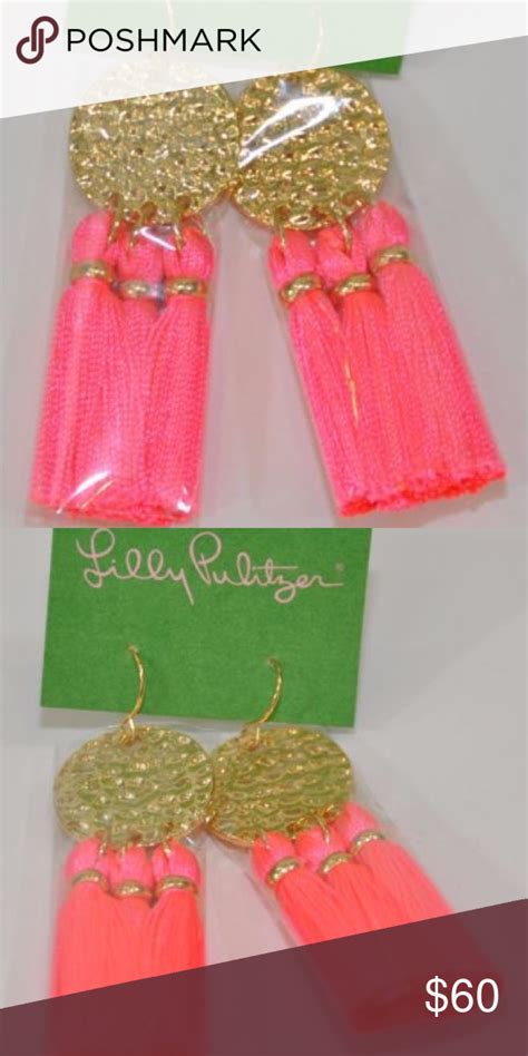 Lilly Pulitzer Gold Disk Pink Coral Reef Earrings New Lilly Pulitzer