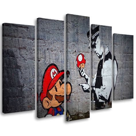 Leinwandbild 5 Teilig Banksy Mario Graffiti Wall Art De