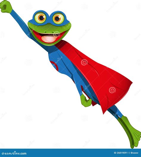 Frog Superhero Cartoon Character Flying Over The City Royalty Free