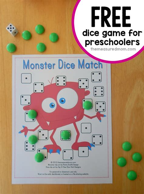 Get good at those division facts using printable math games. Monster Dice Match - The Measured Mom