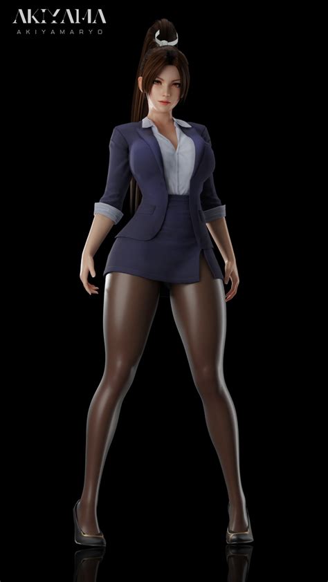 Akiryo Shiranui Mai Fatal Fury Brown Legwear Highres 3d Blazer Breasts Brown Eyes Brown