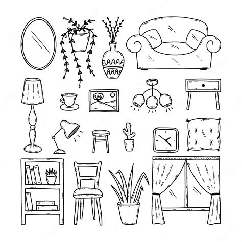 Premium Vector Set Doodle Illustration Furniture And Home Interior