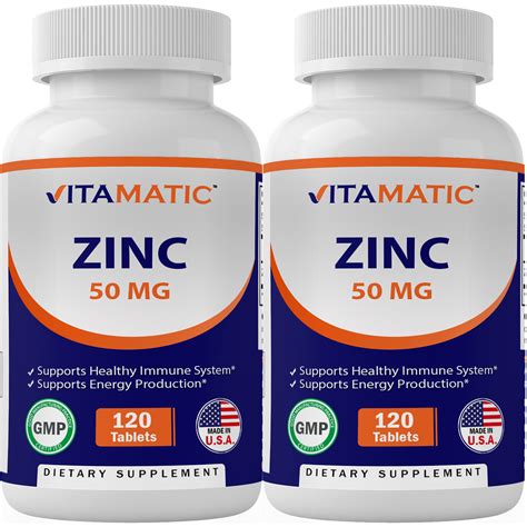 2 Pack - Vitamatic Zinc Supplement 50 mg as Zinc Gluconate 120 Ct ...