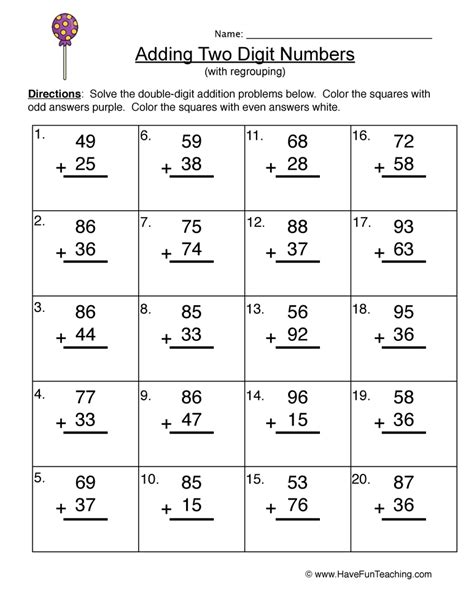 Double Digit Addition Regroup Worksheet 3