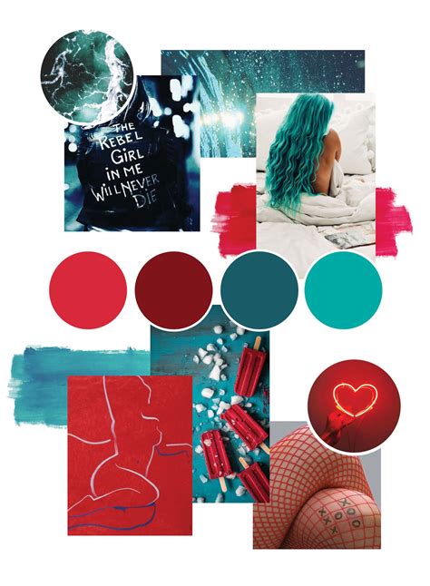 Red And Teal Mood Board Red Colour Palette Color Palette Design