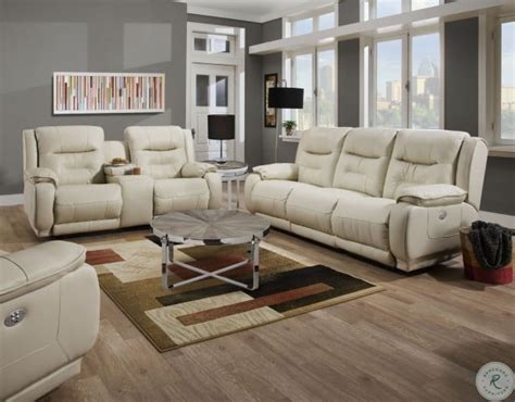 Crescent Cream Leather Power Reclining Living Room Set From Southern