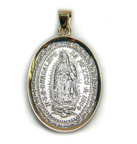Silver 14k Gold Bezel Virgen De Guadalupe Grand Medal Virgen De