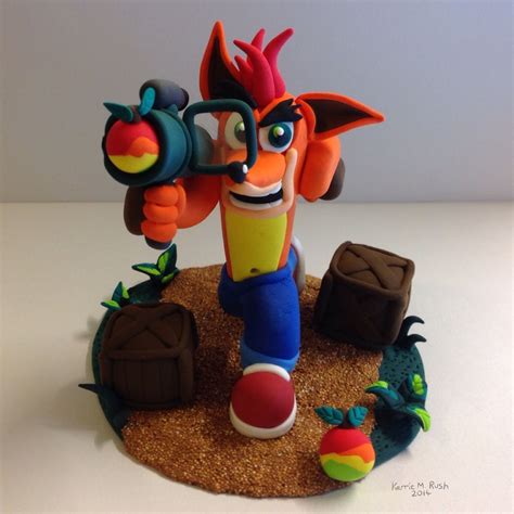 Crash Bandicoot With Wumpa Bazooka In Polymer Clay By