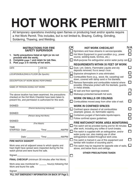 Hot Work Permit Fires Industrial Processes