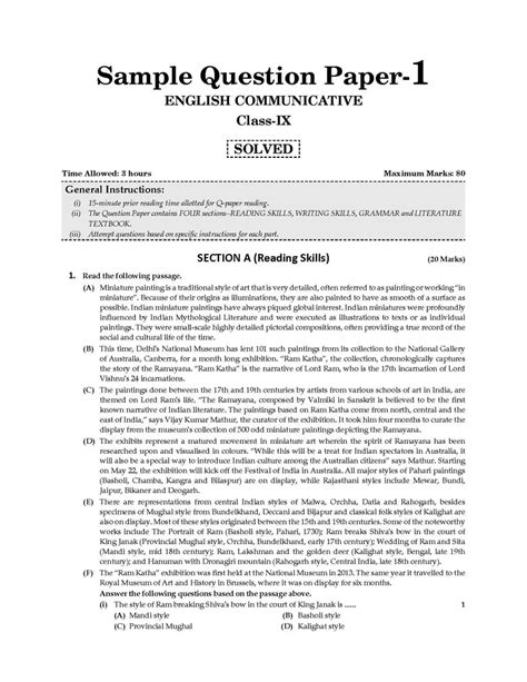 Cbse Sample Question Papers Class 9 English Communicative For 2024 Exams Oswaal Books And