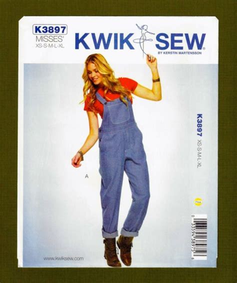 kwik sew k3897 xs xl sewing pattern teens andladies bib overalls pockets and cuffe for sale online