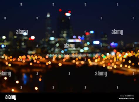 Night City Skyline Blurred Lights Of Perth Bokeh Effect Stock Photo