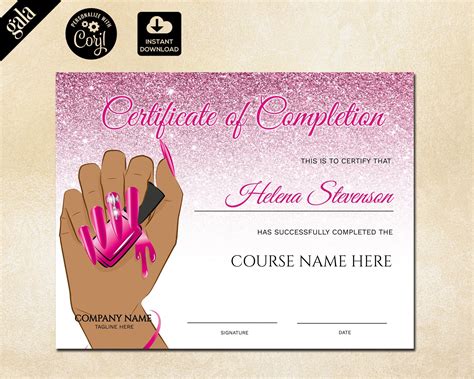 certificate of completion certificate template nail etsy certificate of completion beauty