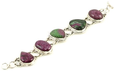 Ruby Zoisite And Sterling Silver Bracelet