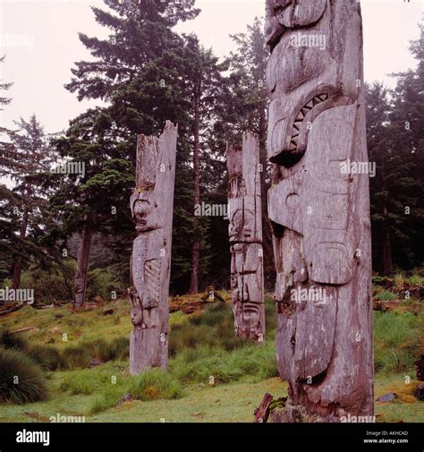 Totem Poles Ninstints Haida Gwaii Queen Charlotte Islands Bc