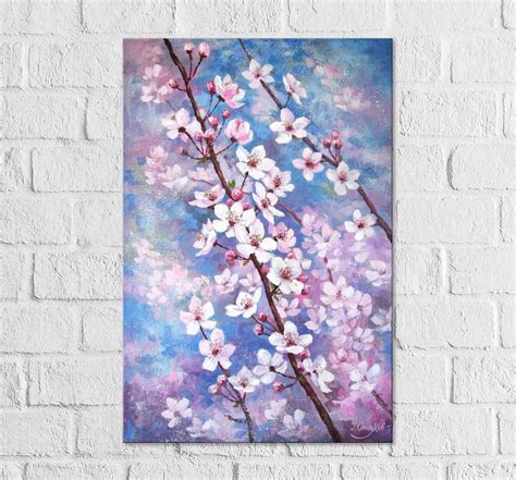 Cherry Blossom Painting Flower Large Vertical Wall Art Cherry Tree