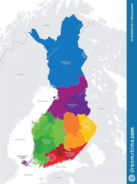 Detailed Vector Illustration Map Of The Regions Of Finland With The