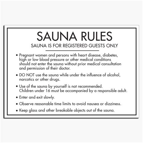 sauna rules sign rising signs