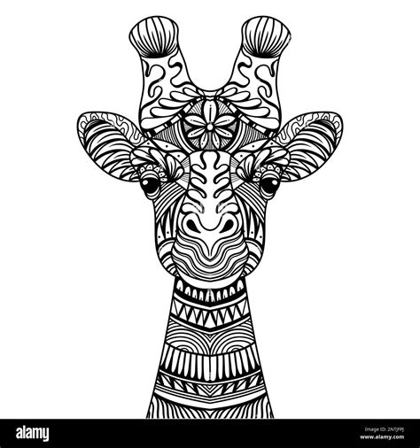 Cabeza De Jirafa Mandala Zentangle Página Para Colorear Ilustración