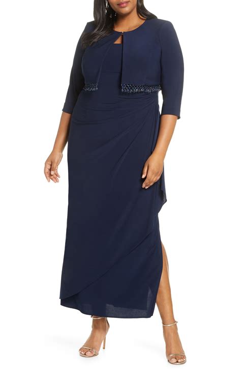 Alex Evenings Side Ruched Evening Dress With Bolero Jacket Plus Size