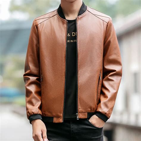 Mens Faux Leather Jacket 2019 Autumn Bomber Jacket Men Coat Fashion