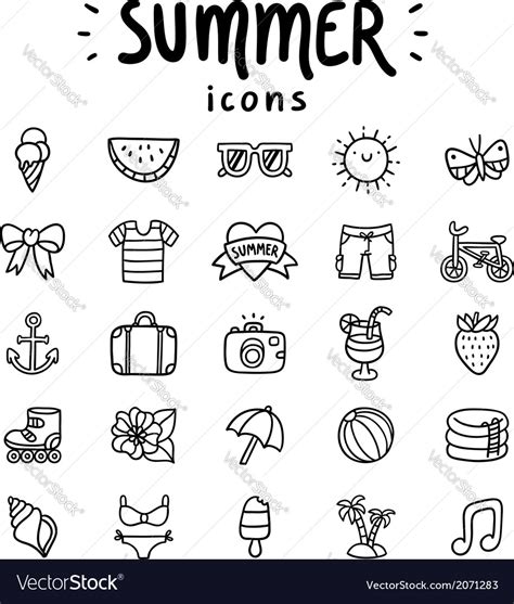 Summer Icons Outlined Royalty Free Vector Image
