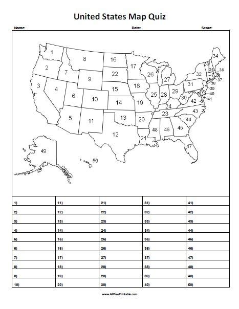 United States Map Quiz Free Printable