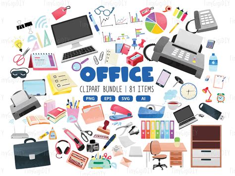 Office Supplies Watercolor Clipart Set Cute Office Work Etsy