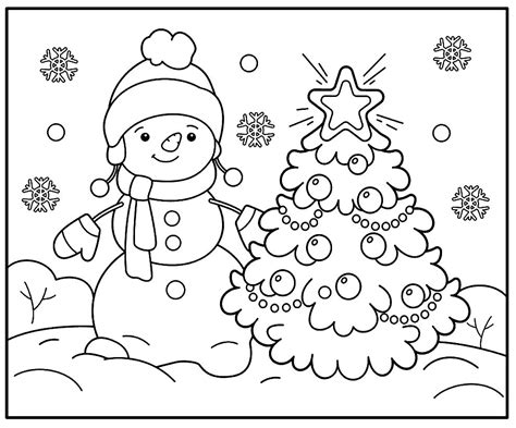 Desenho De Natal Para Colorir árvore De Natal E Boneco De Neve