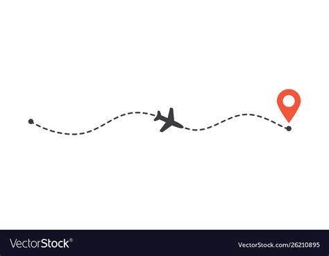 Airplane Flight Path To Location Mark Plane Route Vector Image