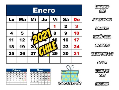 Calendario 2021 Festivos Chile Archivo Digital 600ppi Mercado Libre