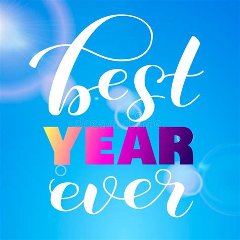 Sunny Blue Background Best Year Ever Lettering Vector Illustration