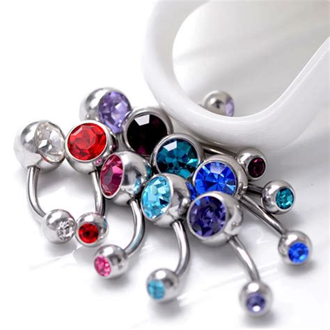 10pcs lot wholesale 316l surgical steel crystal belly button rings belly piercing naval body