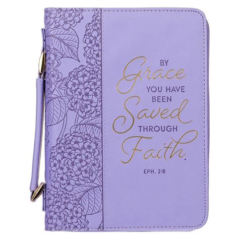 Bible Cover Large Lux Leather By Grace You Have Been Saved Purple