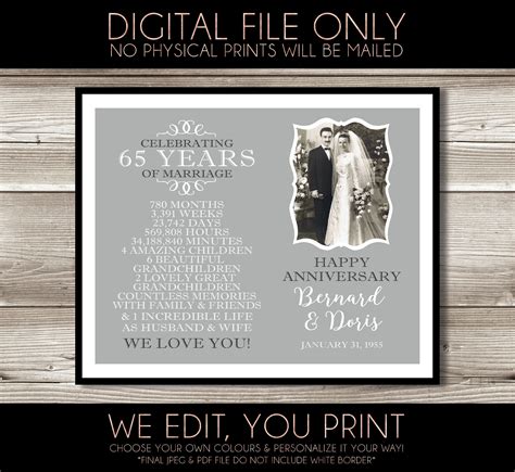 65 Year Wedding Anniversary Photo Gift Idea 65th Wedding | Etsy