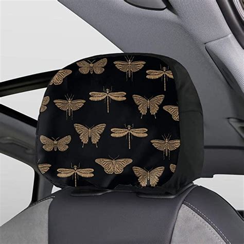 Amazon Com Headrest Car Cover Seamless Embroidered Insects Golden