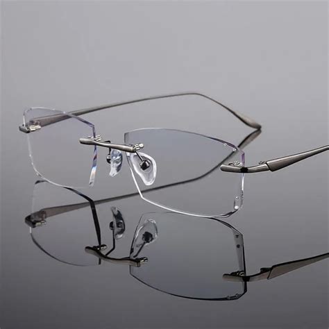 Titanium Eyeglasses Rimless Frame Fashion Exquisite Diamond Trim Mens