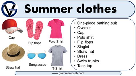 List Of Summer Clothes Names Clothes Name With Pictures Grammarvocab