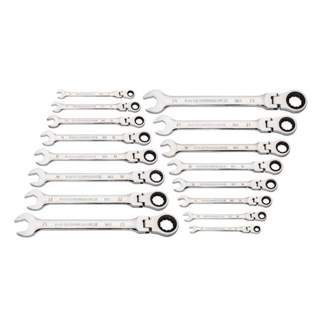Gearwrench Metric 90 Tooth Flex Head Combination Ratcheting Wrench Tool Set 16 Piece 86728