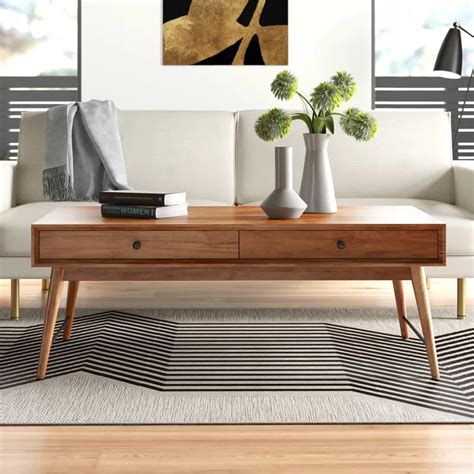 Andersen Solid Wood Coffee Table With Storage Mid Century Modern