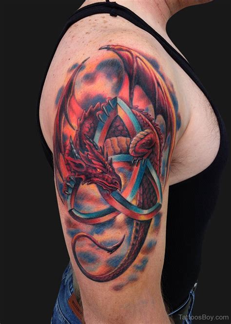 Angel with open wings is amazing. 77 Awesome Dragon Shoulder Tattoos