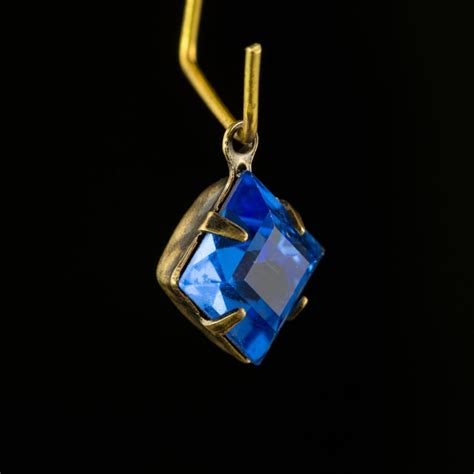 Sapphire Blue Square Faceted Glass Stones 1 Loop Brass Ox Etsy