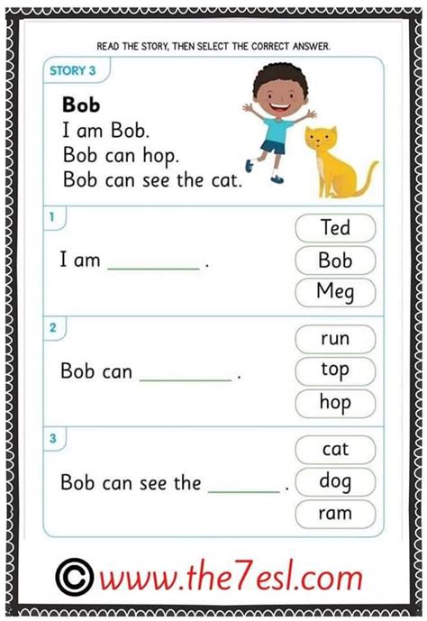 An English Worksheet With The Words Bob I Am Bob Can See The Cat