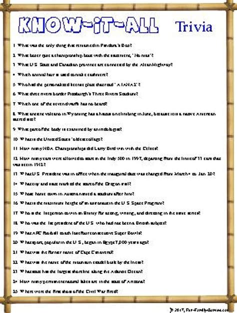 Know It All Trivia Funny Trivia Questions Fun Trivia Questions