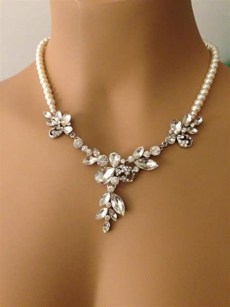 Bridal Rhinestone Pearl Necklace Country Bridal Statement Necklace Y