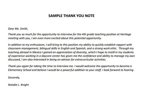 Free 5 Sample Thank You Notes For Teachers In Pdf Ms Word